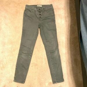 GUC Madewell olive exposed button fly 9” high rise skinny jeans
